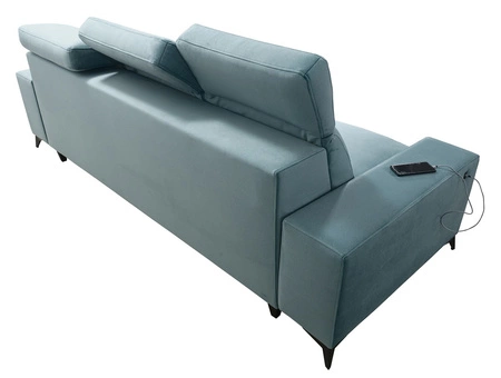 Sofa z funkcją spania Kelly brązowa stylowa sofa do salonu o prostym designie regulowane zagłówki welurowa tkanina