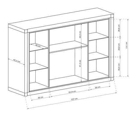 Komoda z szufladami Dallas 157 cm dąb sonoma / czarny elegancka stylistyka mebla wzbogacona o stylowe czarne dodatki przeszklone fronty