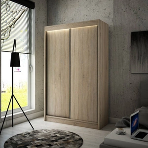 Szafa przesuwna Kristo 120 cm dąb sonoma jasny komfortowa szafa w modny trendzie minimalizmu wyposażona w aluminiowe prowadnice drzwi