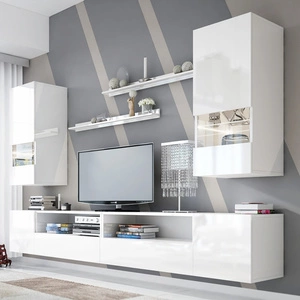 Meblościanka Parga biała / biały połysk uniwersalna meblościanka do salonu o lekkiej stylistyce idealnie wkomponuje się w każde wnętrze