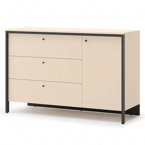 Komoda z szufladami Enna 136 cm beżowy / czarny funkcjonalna i pojemna komoda z klimatycznym oświetleniem LED idealna do sypialni