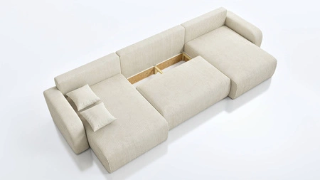 Narożnik z funkcją spania Fiesta U XL beżowy elegancki narożnik do salonu z pojemnikiem na pościel sztruksowa tkanina