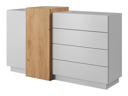 Zestaw mebli Space biały / dąb craft złoty modernistyczny design meblościanki nowoczesna forma mebli system push to open