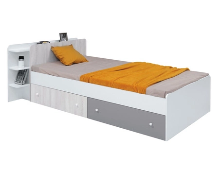Łóżko z szufladami Arona 90x200 cm biały / dąb wilton biały / szary nowoczesny design łóżka obrzeża wykończone specjalną okleiną ABS