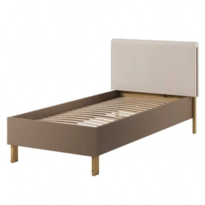 Łóżko Lenny 90x200 cm truflowy / beżowy / dąb artisan doskonałe łóżko do pokoju dziecięcego z wygodnym tapicerowanym zagłówkiem