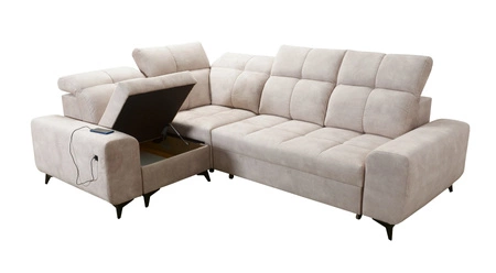 Narożnik z funkcją spania Buffalo II kremowy lewostronny funkcjonalny i stylowy narożnik rozkładany z regulowanymi zagłówkami