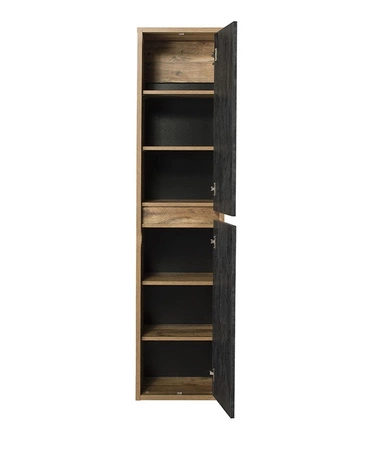 Słupek łazienkowy wiszący Hampton 40 cm dąb huton / ciemny beton prosta forma szafki do łazienki z systemem cichego domykania drzwi