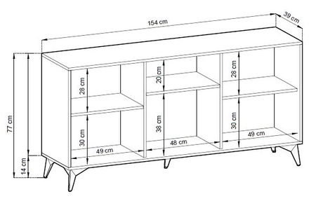 Komoda Gusto 154 cm czarna / dąb evoke funkcjonalna idealna do wnętrz w stylu nowoczesnym klasycznym i skandynawskim