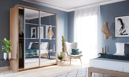 Szafa przesuwna z lustrem Arti 180 cm dąb shetland uniwersalny styl szafy pozwala na dużą swobodę w aranżacji ergonomiczny układ