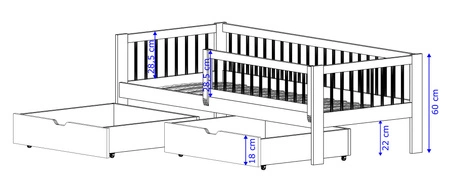 Łóżko drewniane Pluto 70x140 cm sosnowe nowoczesny design solidna konstrukcja łóżko dziecięce wykonane z litego drewna sosnowego