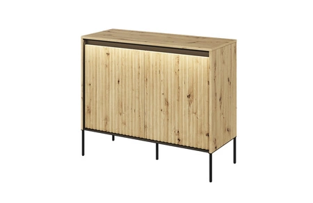 Komoda Trend 98 cm dąb artisan funkcjonalna komoda do salonu o oryginalnym designie ryflowane fronty z subtelnym oświetleniem