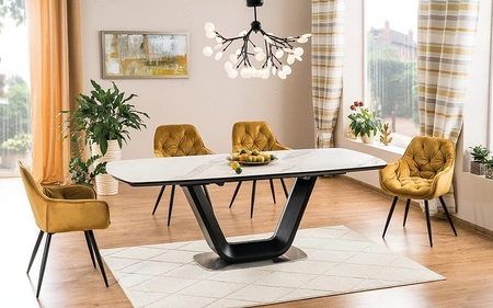 Krzesło tapicerowane Cherry 43x45 cm żółte nowoczesne oraz funkcjonalne krzesło z metalowymi nogami