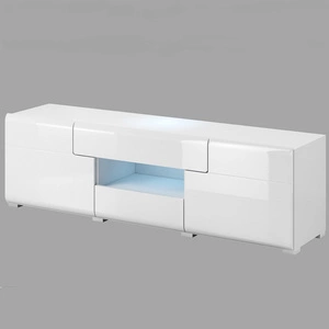 Szafka RTV Toledo 159 cm biała / biały połysk nowoczesna szafka pod telewizor w stylu skandynawskim z funkcją pełnego wysuwu szuflady