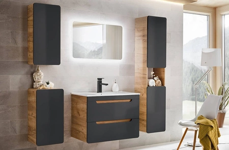 Szafka pod umywalkę nablatową Aruba 80 cm dąb craft złoty / czarny funkcjonalna szafka z szufladami odporna na wilgoć i uszkodzenia