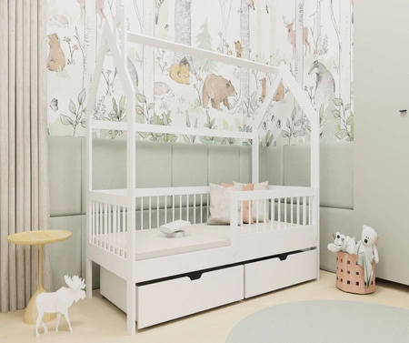 Łóżko drewniane Pumba 70x160 cm białe łóżko dziecięce wykonane z litego drewna sosnowego łóżko dziecięce domek z pojemnymi szufladami