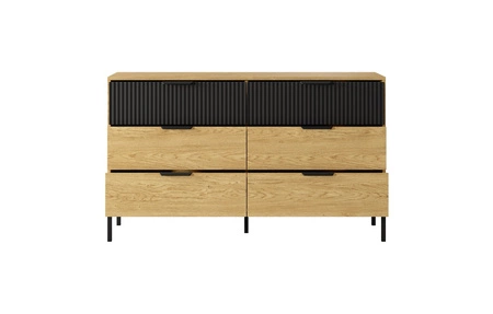 Komoda z szufladami Baltic 137 cm dąb baltic / czarny elegancki design komoda do sypialni z ryflowanymi frontami uchwyty krawędziowe