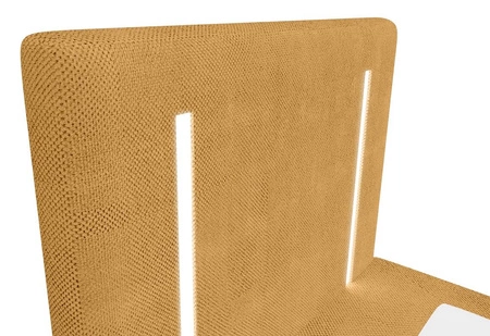 Łóżko kontynentalne Norco 90x200 żółte stylowe łóżko z pojemnikiem na pościel oświetlenie umieszczone w zagłówku nadaje wyjątkowości