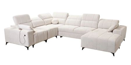 Narożnik z funkcją spania Penejos VIII szary prawostronny stylowy narożnik rozkładany wykonany z wytrzymałej tkaniny