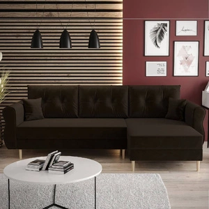 Narożnik z funkcją spania Wilkins brązowy prawostronny stylowy i nowoczesny design wpisujący się w każdą aranżację