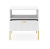 Szafka nocna z szufladą Lovro biała gustowny ryflowany dekor idealna szafka do sypialni złote metalowe dodatki