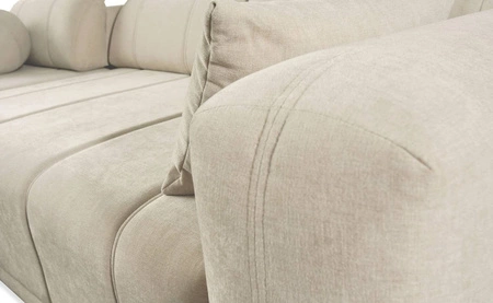 Narożnik z funkcją spania Cetara IV szary brąz lewostronny stylowy design narożnika z przesuwanymi oparciami dwa pojemniki na pościel