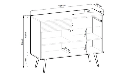 Komoda z szufladami Luxury 107 cm czarna nowoczesny design komody do salonu korpus zwieńczony złotą listwą wysokie metalowe nogi
