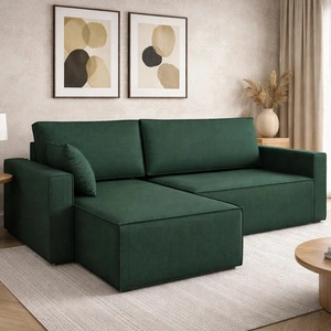 Narożnik z funkcją spania Rebenes zielony uniwersalny narożnik trójwymiarowa tkanina o wyrazistych prążkach pojemnik na pościel