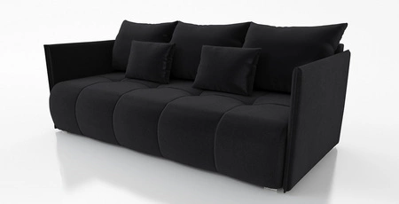 Kanapa rozkładana Selva czarna funkcjonalna sofa do salonu z pojemnikiem na pościel wykonana z wytrzymałej plecionej tkaniny