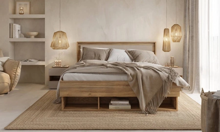 Łóżko Impressio 140x200 cm dąb mauvella / ciemny beżowy nowoczesny styl idealne łóżko z wysokim zagłówkiem do sypialni lub pokoju młodzieżowego