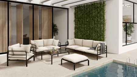 Sofa ogrodowa Wenecja grafit / beżowy nietuzinkowy design sofa z poduchami do ogrodu metalowa konstrukcja w stylu minimalistycznym