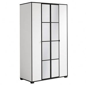 Szafa z lustrem Osma 120 cm biały / czarny oryginalny design drzwi szafy na ubrania wzbogacone uchwytami krawędziowymi prosta forma