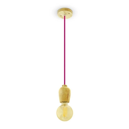 Lampa wisząca Holze czerwony przewód stylowa lampa sufitowa z elegancką drewnianą oprawką idealna do każdego wnętrza