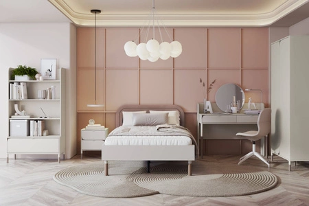 Łóżko Harmony 120x200 cm beżowy / truflowy wygodne łóżko do pokoju młodzieżowego lub dziecięcego miękki tapicerowany zagłówek