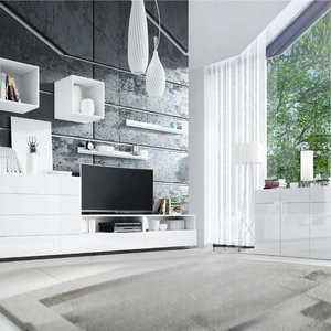 Zestaw mebli Psaru biały / biały połysk nowoczesny design meblościanka do salonu lub pokoju dziennego z frontami na wysoki połysk