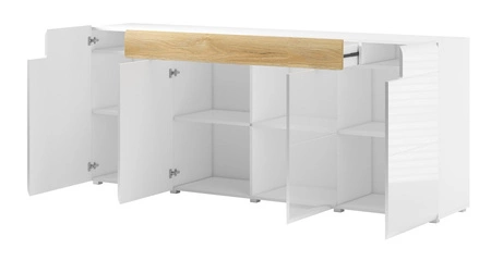 Komoda z szufladą Toledo 208 cm antracyt / antracyt połysk / dąb grandson nowoczesny design fronty komody delikatnie zaoblone