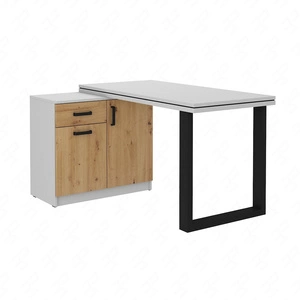 Biurko narożne Makana jasny szary / dąb artisan komoda z szufladą i półkami stylowy i funkcjonalny mebel z blatem 56mm