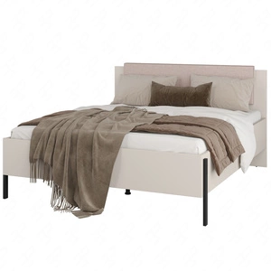 Łóżko Jukon S 160x200 cm beżowe z pojemnikiem nowoczesny styl łóżko do sypialni na metalowych czarnych nogach z tapicerowanym zagłówkiem