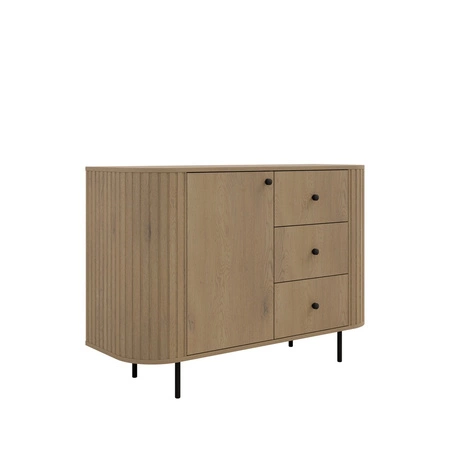 Komoda z szufladami Ovalio 123 cm dąb cremona elegancka komoda o wyjątkowo stylowym designie owalny kształt podkreślony frezowaniami