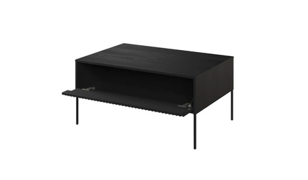 Stolik kawowy Trend czarny nowoczesny i elegancki design stolik z charakterystycznym ryflowanym frontem osadzony na metalowych nogach