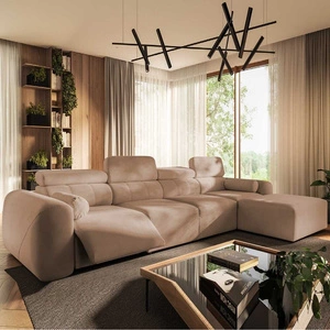 Narożnik z funkcją spania Cantare XII Lux łososiowy prawostronny estetyczny i niezwykle komfortowy narożnik z podnoszonym podnóżkiem