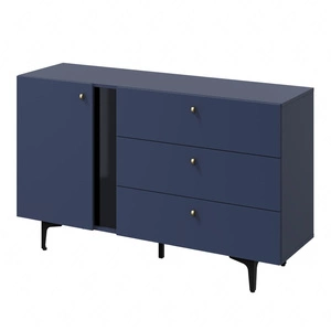 Komoda z szufladami Colours 138 cm granatowa elegancka komoda wsparta na metalowej podstawie oryginalna oraz modna kolorystyka
