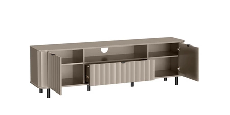 Zestaw mebli do salonu Novado clay grey stylowe meble o ponadczasowej elegancji z frezowanymi frontami czarne metalowe dodatki