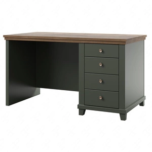 Biurko z szufladami Evora 140 cm butelkowa zieleń / dąb lefkas elegancka stylistyka zachwyci miłośników wyrazistych wnętrz do gabinetu lub biura