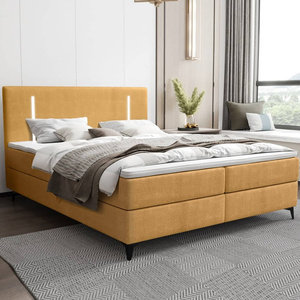 Łóżko kontynentalne Norco 160x200 żółte stylowe łóżko z pojemnikiem oświetlenie umieszczone w zagłówku nadaje wyjątkowości