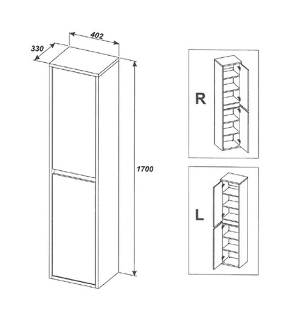 Słupek łazienkowy wiszący Hampton 40 cm dąb huton / ciemny beton prosta forma szafki do łazienki z systemem cichego domykania drzwi