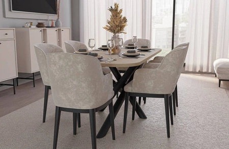 Stół Lyon 90x185 cm dąb lindberg / czarny nowoczesny stół do jadalni osadzony na stylowych nogach typu pająk regulacja wysokości