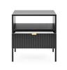 Szafka nocna z szufladą Lovro czarna gustowny ryflowany dekor idealna szafka do sypialni złoty uchwyt krawędziowy