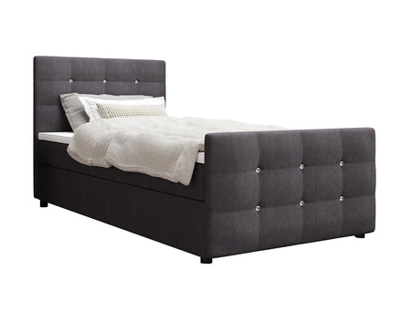 Łóżko kontynentalne Kansas 100x200 grafitowe w nowoczesnym skandynawskim stylu z tapicerowanym zagłówkiem oraz zanóżkiem