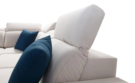 Narożnik z funkcją spania Kelly Sleek X lawendowy róż prawostronny niezwykle elegancki narożnik do salonu z regulowanymi zagłówkami