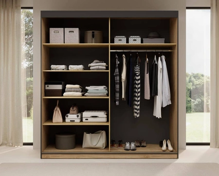 Zestaw mebli do sypialni Atson dąb odwieczny / czarny nowoczesny design komplet mebli do sypialni oryginalny kształt frontów mebli